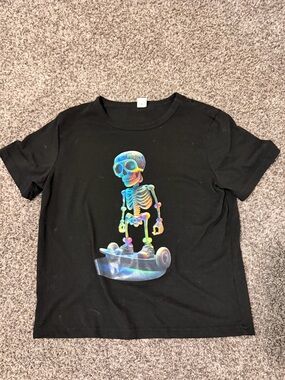 Black Kids Skull Skateboard Graphic Tee